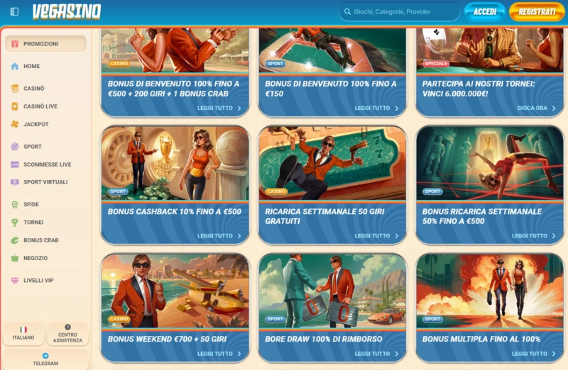 vegasino bonuses page