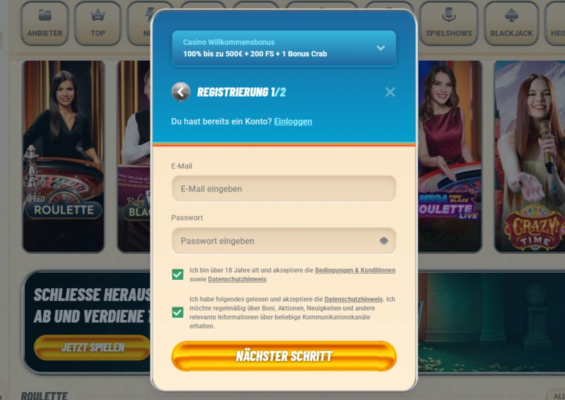 vegasino login page