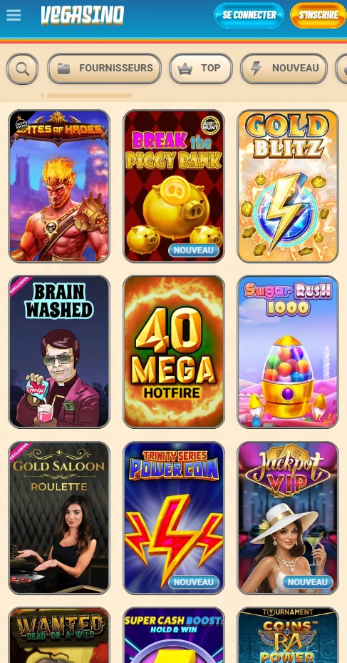 vegasino mobile games page