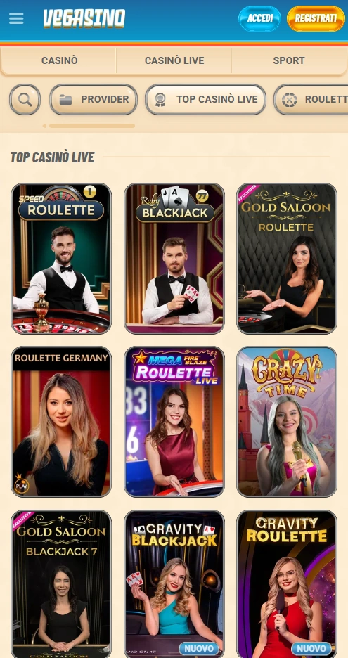 vegasino mobile games page