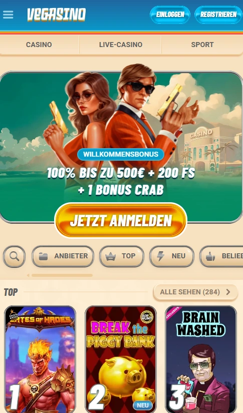 vegasino mobile home page