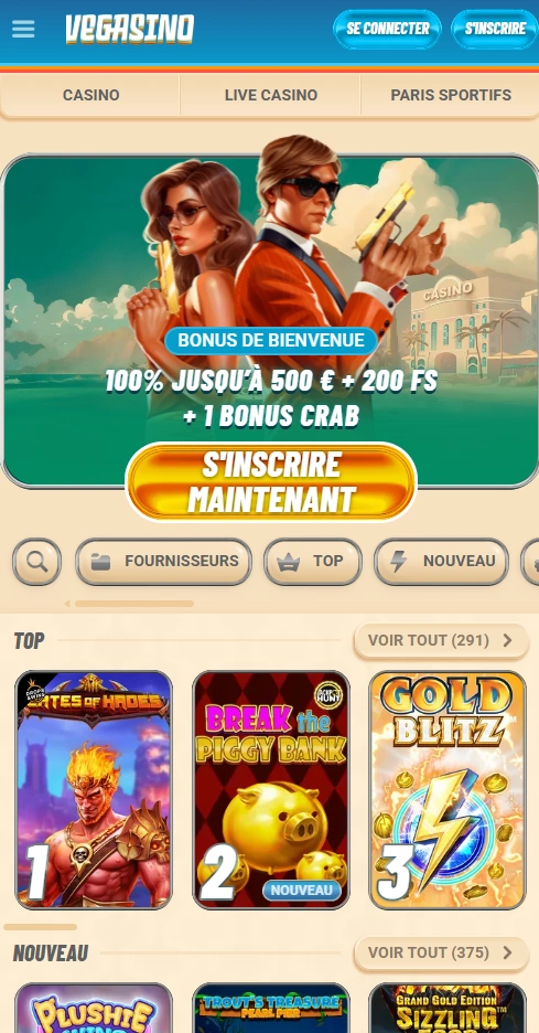 vegasino mobile home page