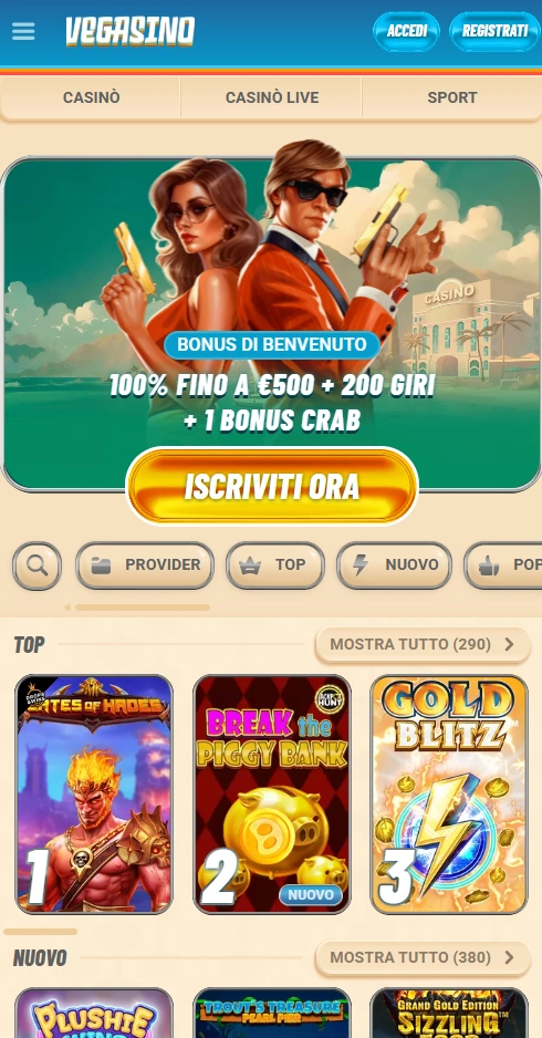vegasino mobile home page