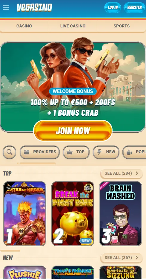 vegasino mobile home page