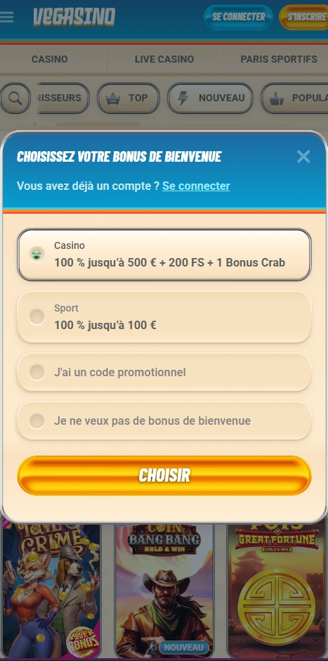 vegasino mobile login page