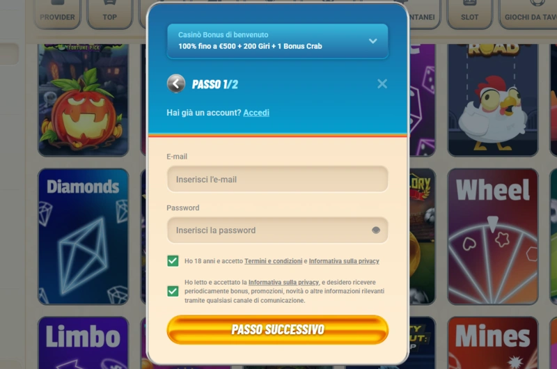 vegasino registration page