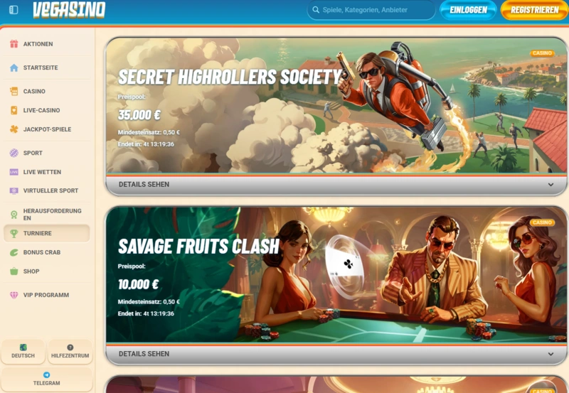 vegasino tournaments page
